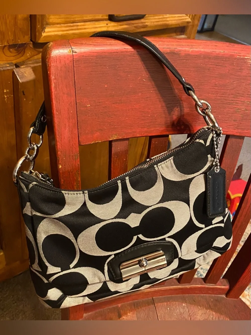 Vintage Coach Kristin Signature East West Bag Black Grey Y2K Indie Sleaze Retro - Picture 4 of 16